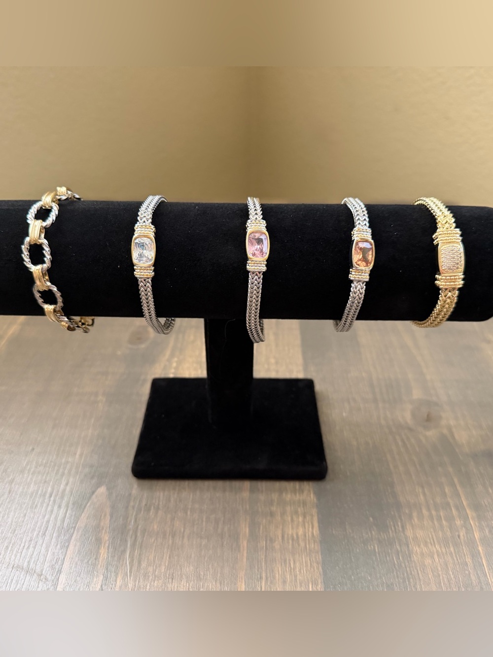 5pc Magnetic Bracelet Lot Gold Silver Two Tone Crystal 7.5โ